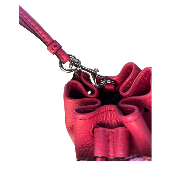 COACH Mini Pink Drawstring Pebbled Leather Petal Floral Bucket Wristlet - Picture 12 of 15